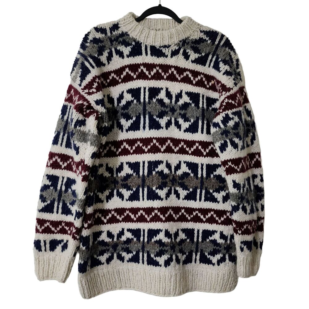 Artesanias ISHKA Ecuador Hand-Knitted 100% Wool Sweater Fair Isle Tribal Size XL